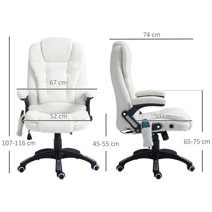 Massage Office Chair, Reclining, Heated, Teddy Velvet, White