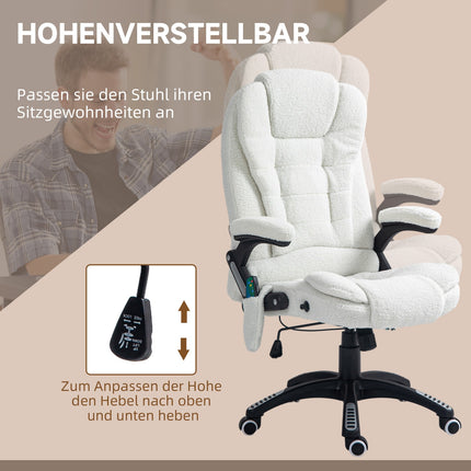 Massage Office Chair, Reclining, Heated, Teddy Velvet, White