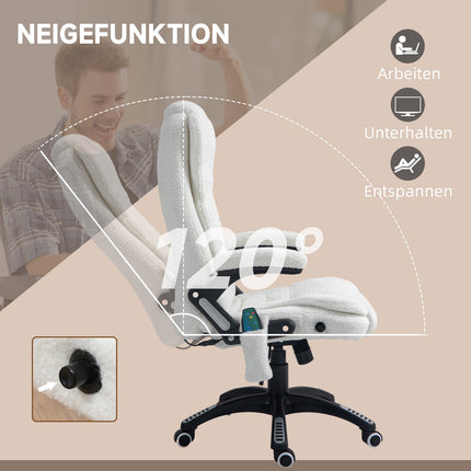 Massage Office Chair, Reclining, Heated, Teddy Velvet, White