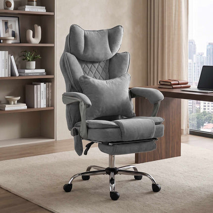Massage Office Chair with Heat, Lumbar Pillow and Footrest, Up to 180 kg, Grey