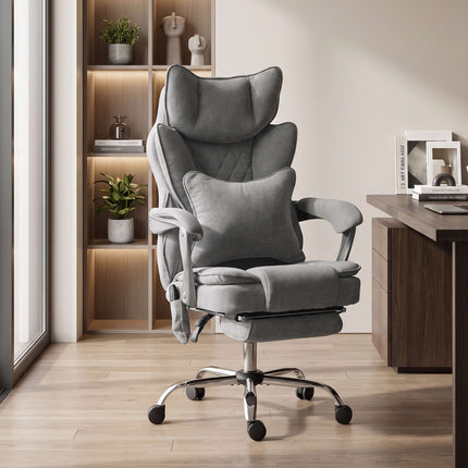 Massage Office Chair with Heat, Lumbar Pillow and Footrest, Up to 180 kg, Grey