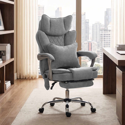 Massage Office Chair with Heat, Lumbar Pillow and Footrest, Up to 180 kg, Grey