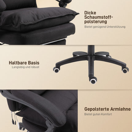 Ergonomischer Bürostuhl, Massage & Liegefunktion mit Fußstütze, schwarz