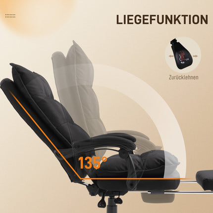 Ergonomischer Bürostuhl, Massage & Liegefunktion mit Fußstütze, schwarz