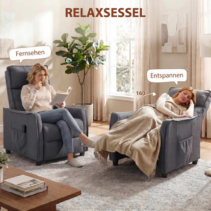 Massage-Liegesessel mit Fußstütze, 160°-Neigung, Grau