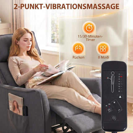 Massage-Liegesessel mit Fußstütze, 160°-Neigung, Grau
