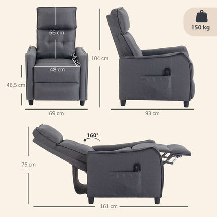 Massage-Liegesessel mit Fußstütze, 160°-Neigung, Grau
