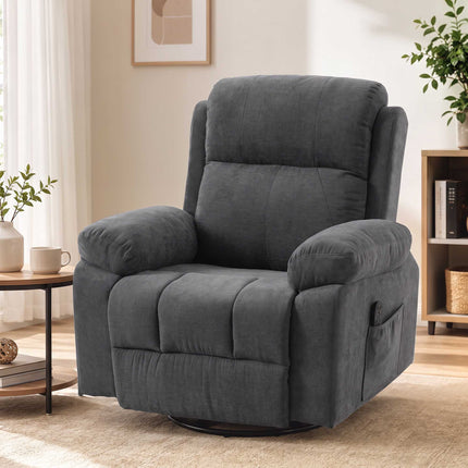 Massage Recliner Chair with Heat, 360° Swivel and Rocking, Dark Grey, Chenille