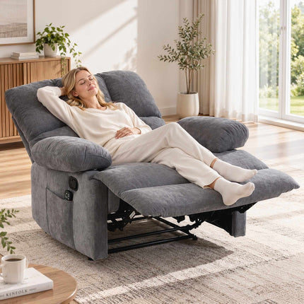 Massage Recliner Chair with Heat and Footrest, 8-Point Vibration, 155°, Grey