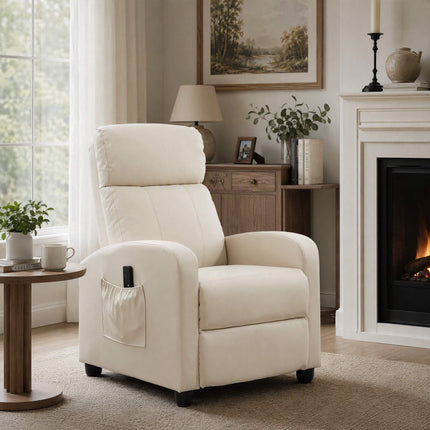 Massage Recliner Chair with Remote Control, 8 Modes, 150° Recline, Cream White