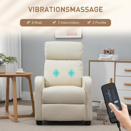 Massage Recliner Chair with Remote Control, 8 Modes, 150° Recline, Cream White