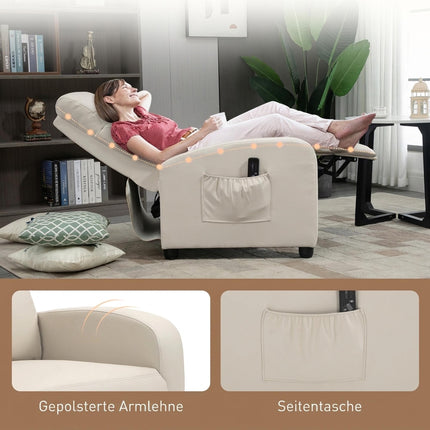 Massage Recliner Chair with Remote Control, 8 Modes, 150° Recline, Cream White