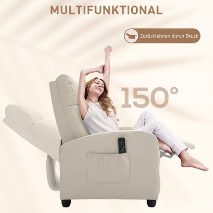 Massage Recliner Chair with Remote Control, 8 Modes, 150° Recline, Cream White