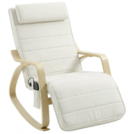 Massage Rocking Chair with Heat, Footrest, Velvet, Cream