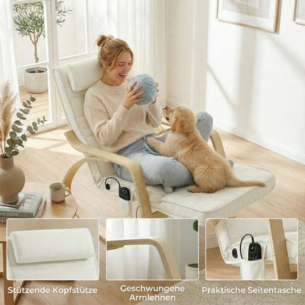 Massage Rocking Chair with Heat, Footrest, Velvet, Cream