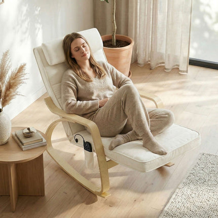 Massage Rocking Chair with Heat, Footrest, Velvet, Cream