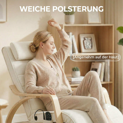 Massage Rocking Chair with Heat, Footrest, Velvet, Cream