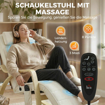 Massage Rocking Chair with Heat, Footrest, Velvet, Cream