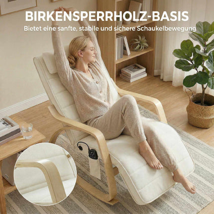 Massage Rocking Chair with Heat, Footrest, Velvet, Cream