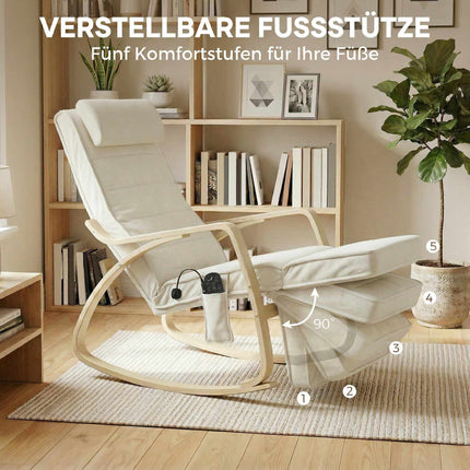 Massage Rocking Chair with Heat, Footrest, Velvet, Cream