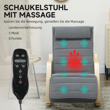 Massageschaukelstuhl mit Lendenwirbelheizung, 3 Modi, Grau
