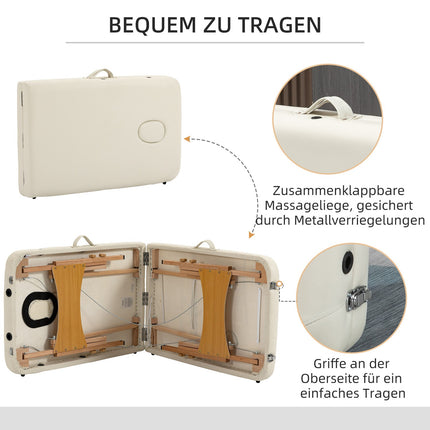 Table de massage pliante, banc de massage réglable en hauteur, lit de massage avec appui-tête, pour spa, salon, similicuir, bois, couleur crème