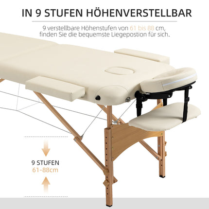 Table de massage pliante, banc de massage réglable en hauteur, lit de massage avec appui-tête, pour spa, salon, similicuir, bois, couleur crème