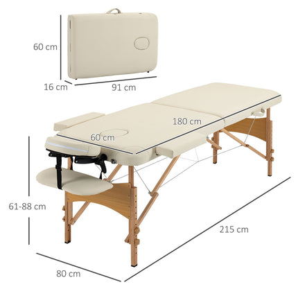 Table de massage pliante, banc de massage réglable en hauteur, lit de massage avec appui-tête, pour spa, salon, similicuir, bois, couleur crème