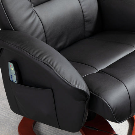 Reclining massage chair in synthetic leather with footstool, 360° rotatable