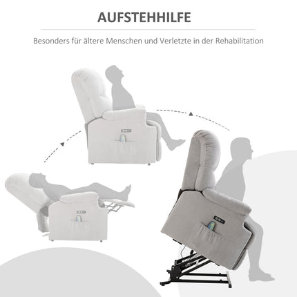 Massagesessel mit Heizung, USB-Fernbedienung & Aufstehhilfe, grau