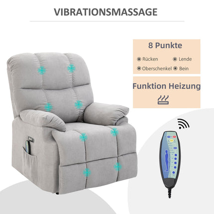 Massagesessel mit Heizung, USB-Fernbedienung & Aufstehhilfe, grau