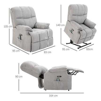Massagesessel mit Heizung, USB-Fernbedienung & Aufstehhilfe, grau