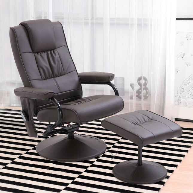 Liege-Massagesessel aus braunem Kunstleder mit Hocker