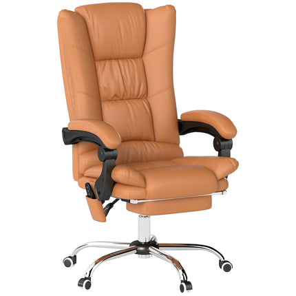 Massage office chair, desk chair with heating function, swivel chair, reclining function, height-adjustable PC chair, light brown