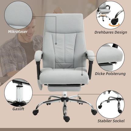 Ergonomická polohovací kancelářská židle s podnožkou, světle šedá