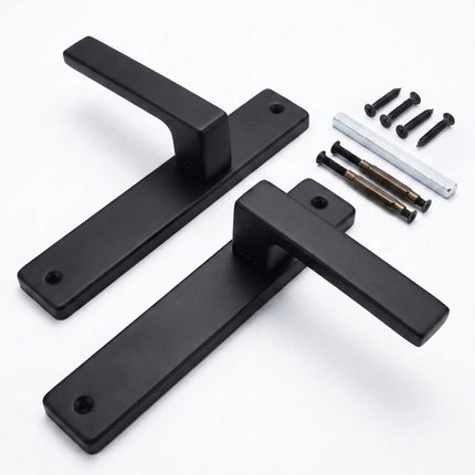Matt Black Door Handle Set with Long Backplate