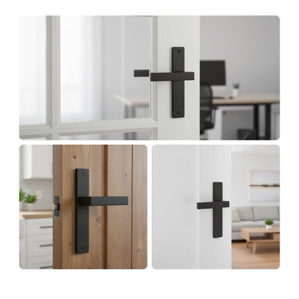 Matt Black Door Handle Set with Long Backplate