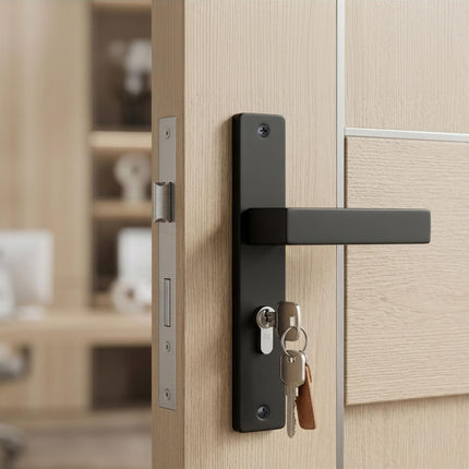 Matt Black Door Handle Set with Profile Cylinder