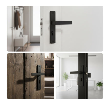 Matt Black Door Handle Set with Profile Cylinder