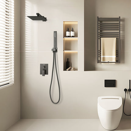 Matte Black Shower Faucet Set, 8-Inch Square Rain Head, Handheld