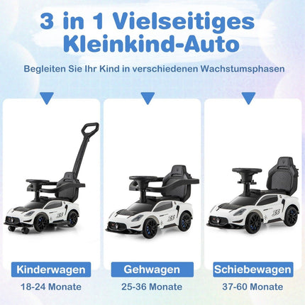Mazerati loopauto met beschermbeugel en duwstang wit