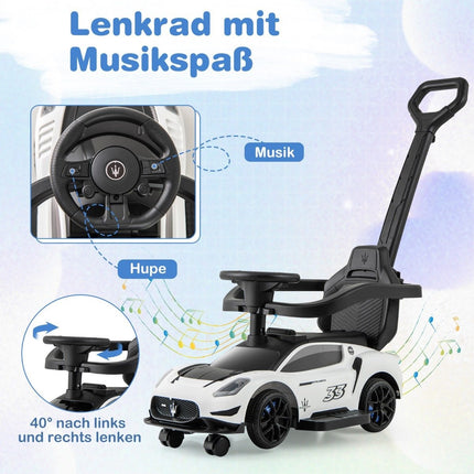 Mazerati loopauto met beschermbeugel en duwstang wit