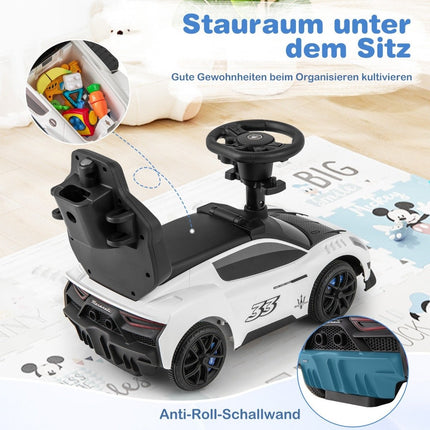 Mazerati loopauto met beschermbeugel en duwstang wit