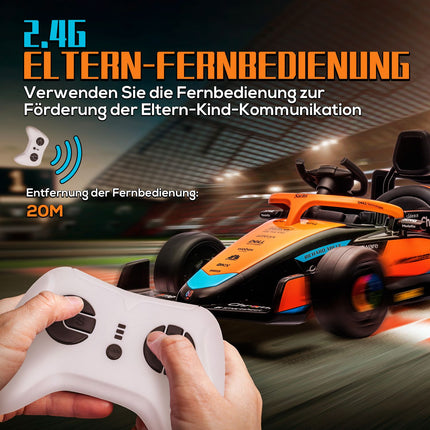 Orangefarbenes Elektroauto für Kinder, 2-Gang, Fernbedienung, 30 kg Tragkraft
