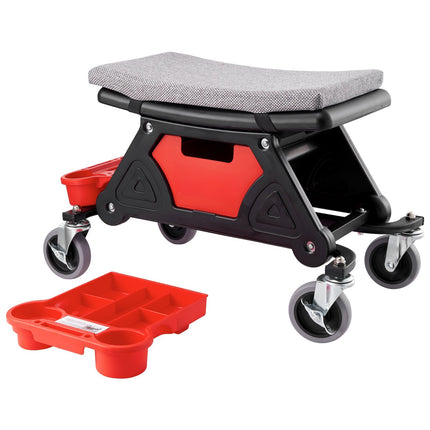 Mechanic Rolling Stool 300 lb, 4 in Wheels, Tool Trays