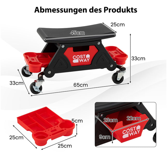 Mechaniker Rollhocker, Hochbelastbar, 135 kg Tragkraft, Schwarz