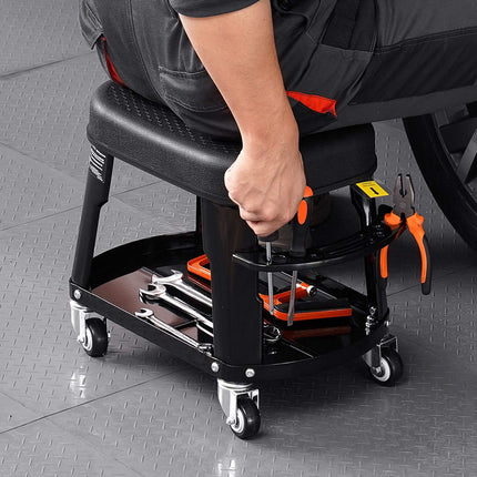 Mechanic Stool, 300 lb Rolling Swivel Seat with Tool Tray
