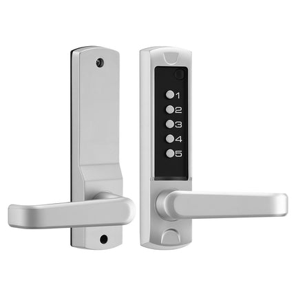Mechanical Keyless Door Lock, 5-Digit, Auto-Lock Handle, Silver
