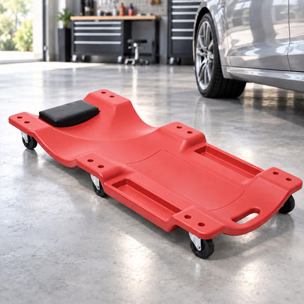 Mechanic's Creeper 150 kg with Padded Headrest, 6 Castors, Red