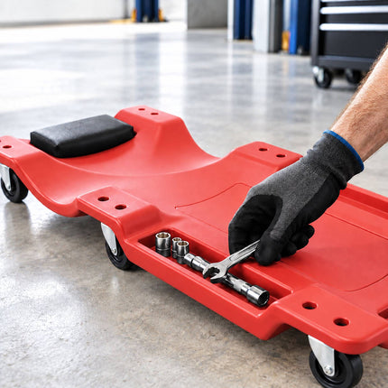 Mechanic's Creeper 150 kg with Padded Headrest, 6 Castors, Red